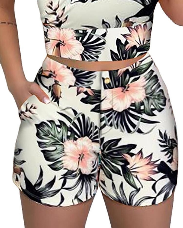 Vrouwen'S Hot Shorts Printed Blouse Set Zomer 2 Piece Outfit Met Wolle Stof