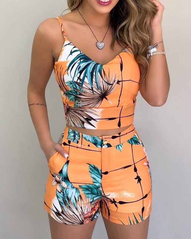 Vrouwen'S Hot Shorts Printed Blouse Set Zomer 2 Piece Outfit Met Wolle Stof
