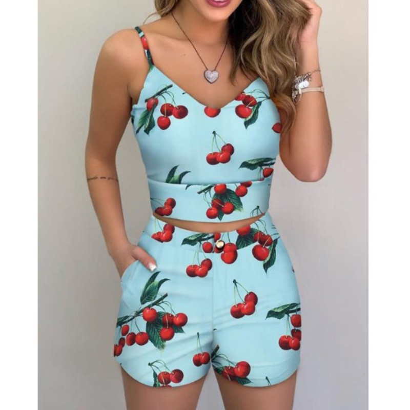 Vrouwen'S Hot Shorts Printed Blouse Set Zomer 2 Piece Outfit Met Wolle Stof