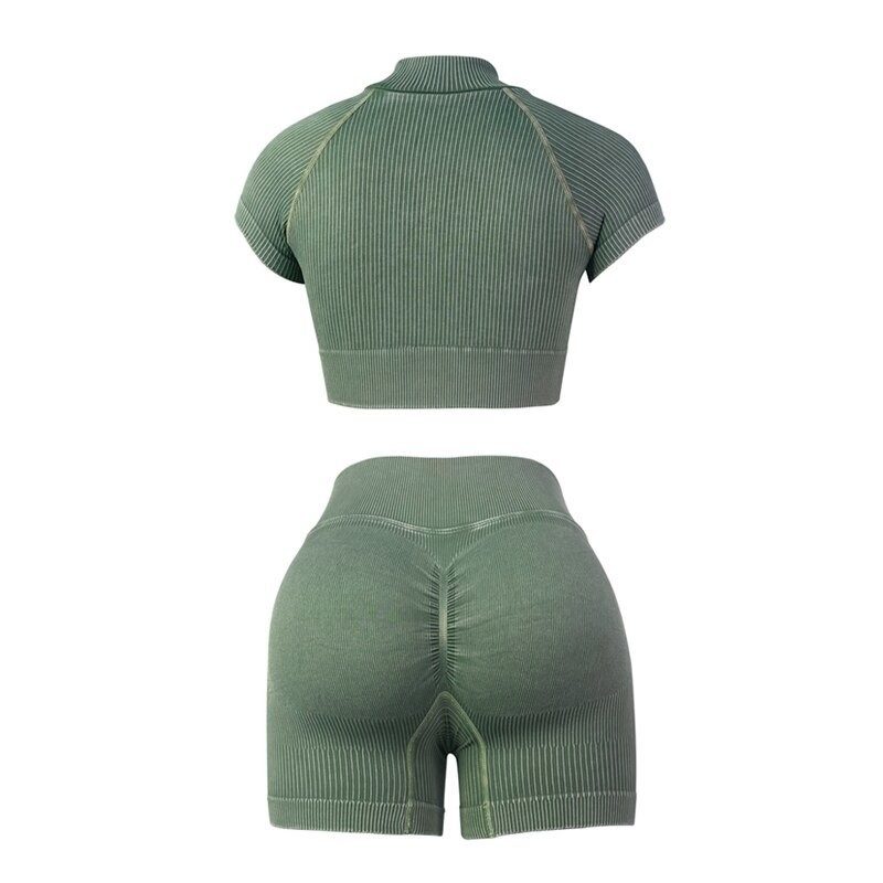 Gekleurde kraag Vrouwen Yoga Set Sportkleding Tights Sportkleding Workoutkleding Gym Shorts Pak