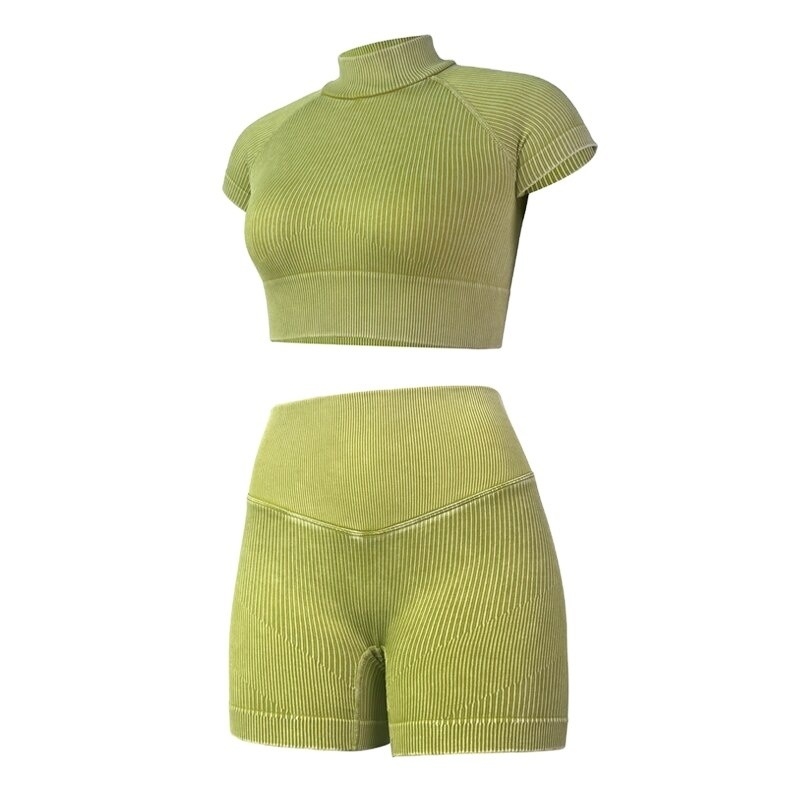 Gekleurde kraag Vrouwen Yoga Set Sportkleding Tights Sportkleding Workoutkleding Gym Shorts Pak