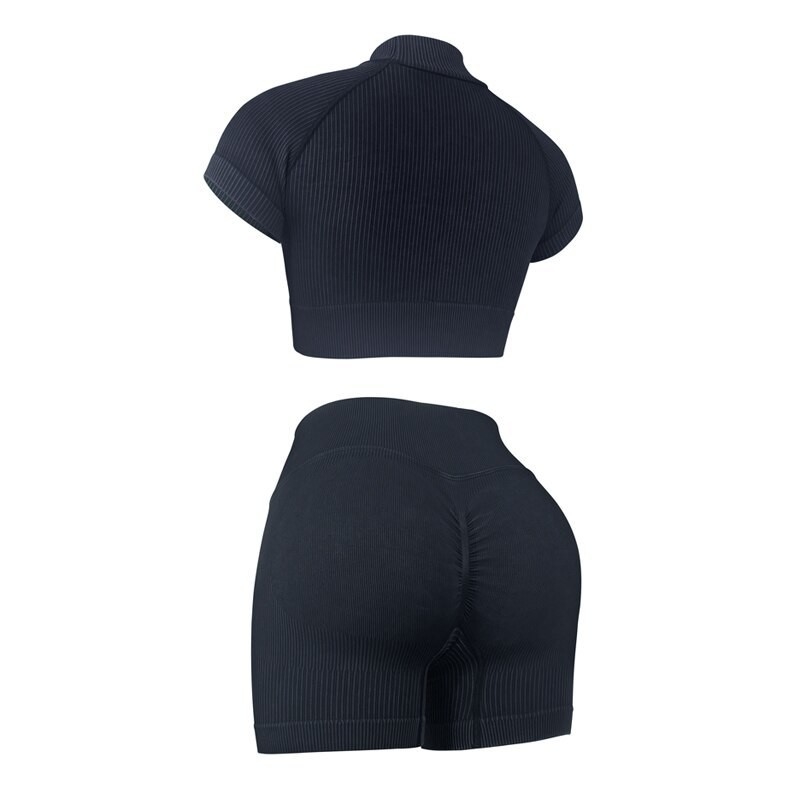 Gekleurde kraag Vrouwen Yoga Set Sportkleding Tights Sportkleding Workoutkleding Gym Shorts Pak