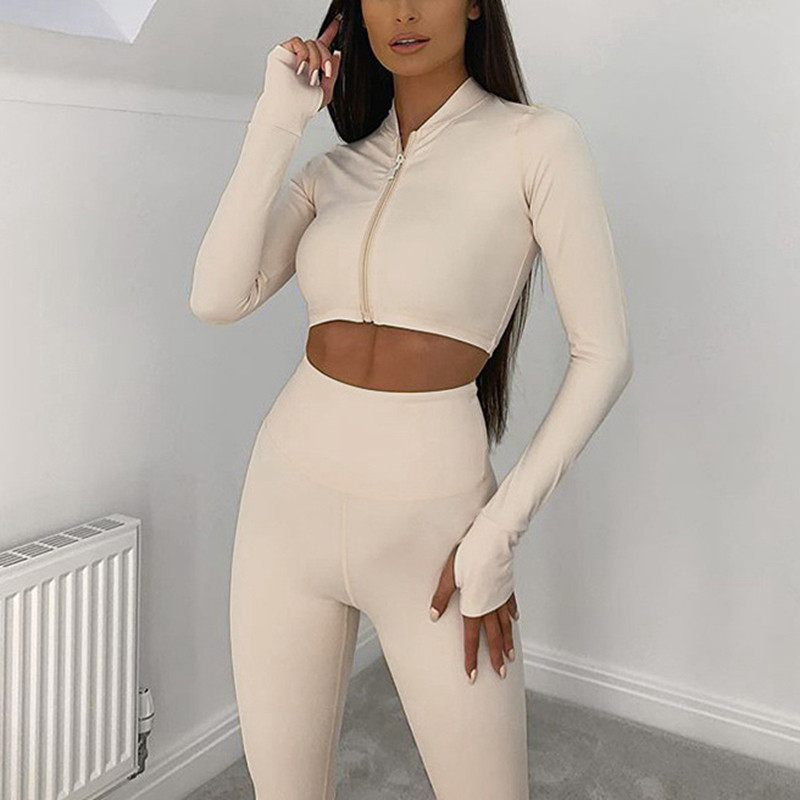 Loose Fit Dames Tracksuit Long Sleeve Gym Set voor Fitness Training Midi Length Sport Outfit